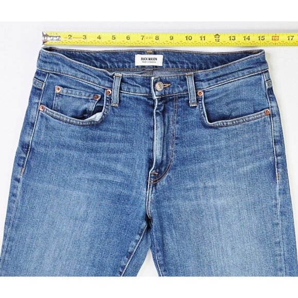 Buck Mason Size 32X31 Mens Slim Fit Blue Denim Logo Tag Jeans Made In The USA - Picture 2 of 12